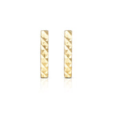 14K Yellow Gold Diamond Cut Bar Stud Earring